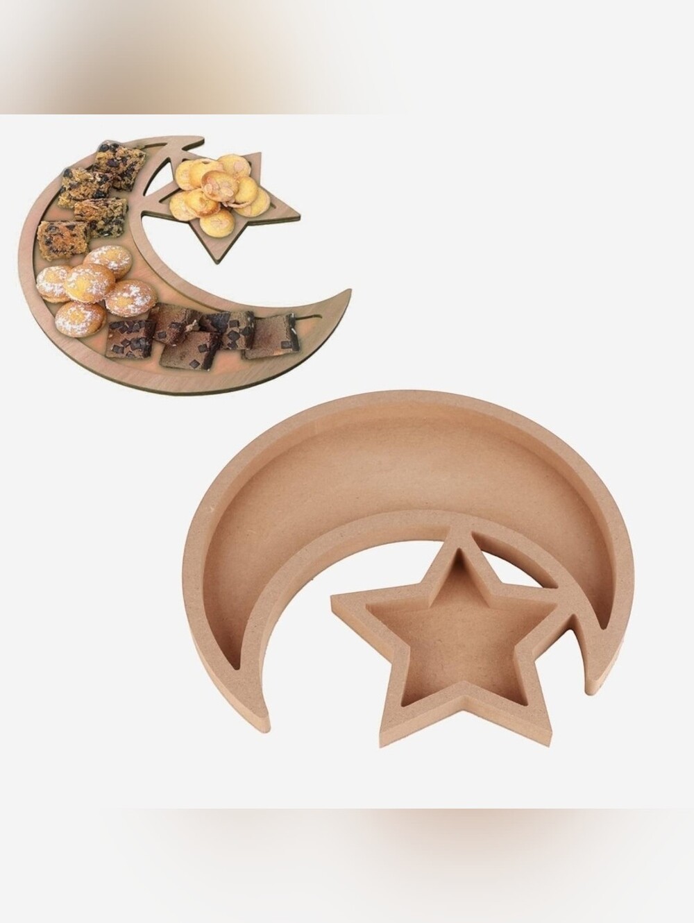 Eid Wooden Dessert Tray Ramadan Moon Star Serving Tray Decor